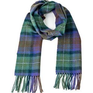 Scottish Briomhar Tartan Lambswool Scarf With Fringe Green Purple Winter